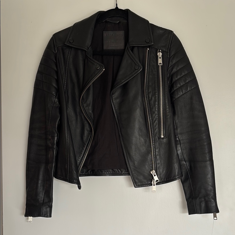 All Saints Black Leather Biker Jacket